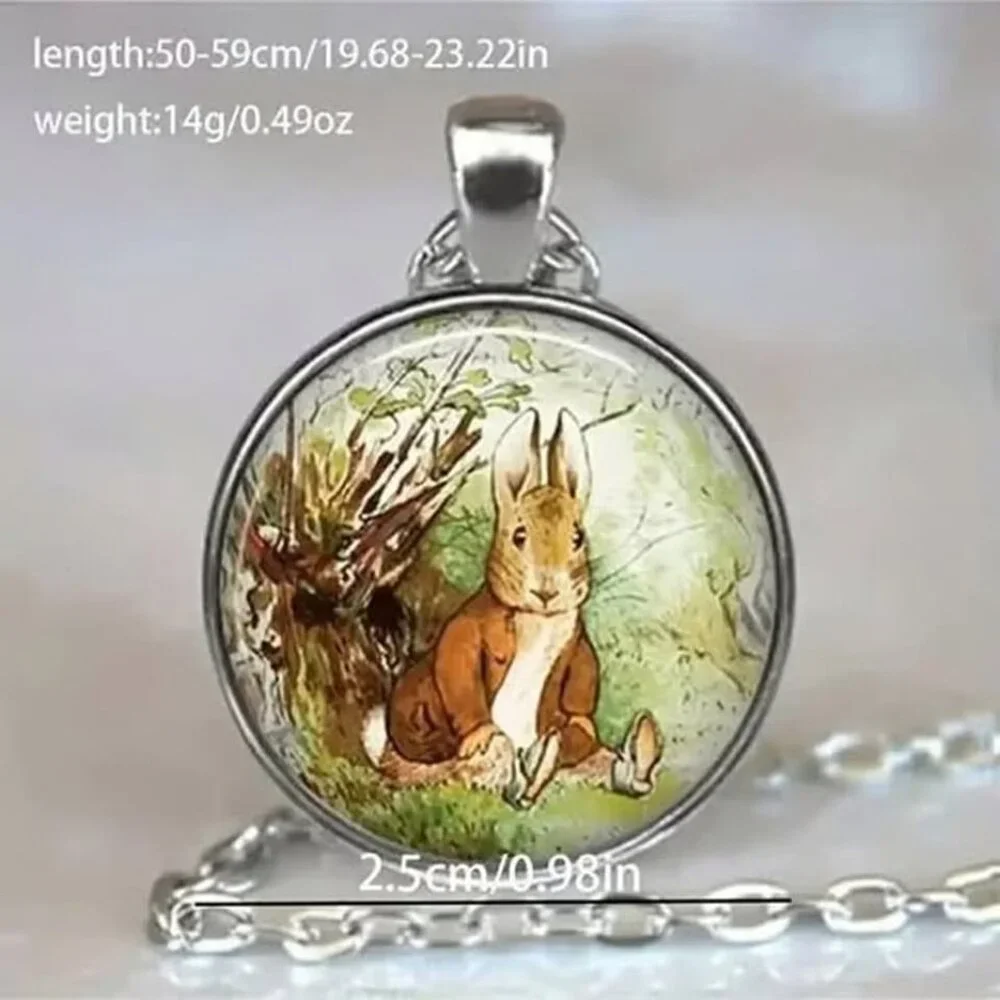 Silver PETER RABBIT Bunny Glass Cabochon Pendant Necklace - Picture 2 of 3